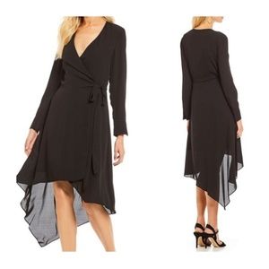 H Halston Asymmetrical Wrap Dress Black Medium